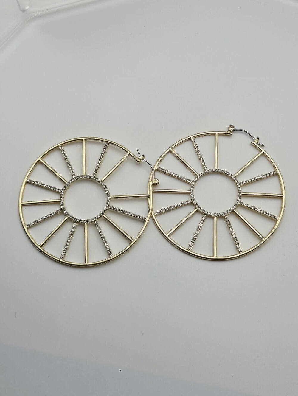 Fashion Jewelry Gold Hoop Sunburst Earrings with Crystal Accents - Picture 14 of 16